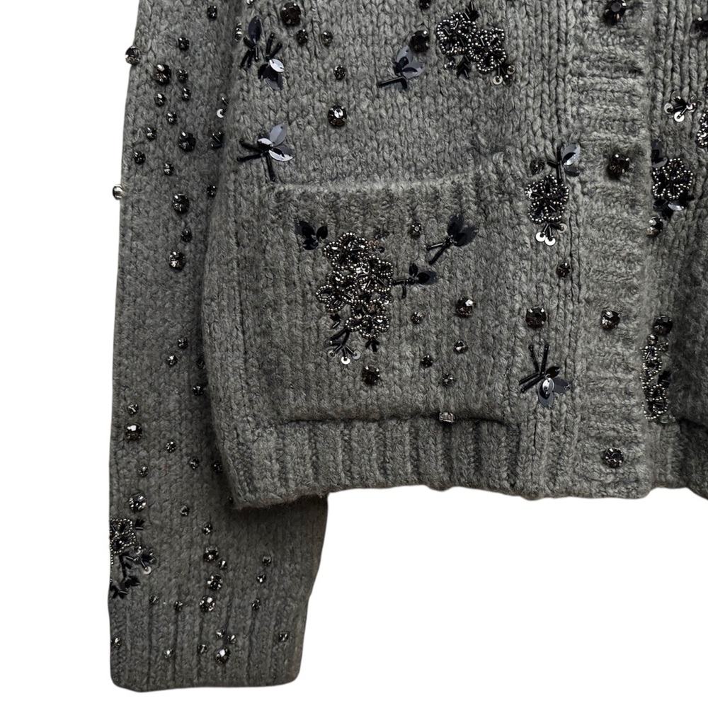 NWT Anthropologie Pilcro Embellished Floral Collared Cardigan Sweater Grey - Picture 5 of 8